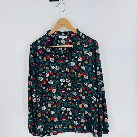 LOFT Black Dark Floral Feminine Romantic Office Modest Top Size XL - Picture 7 of 7